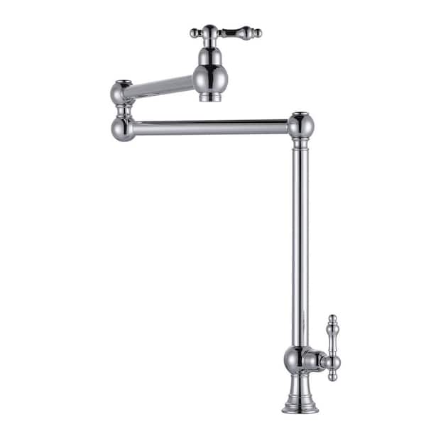 AVITAS Antique Polished Chrome Deck Mount Pot Filler Faucet, Solid Brass Pot Filler with Double Stretchable Joint Swing Arm