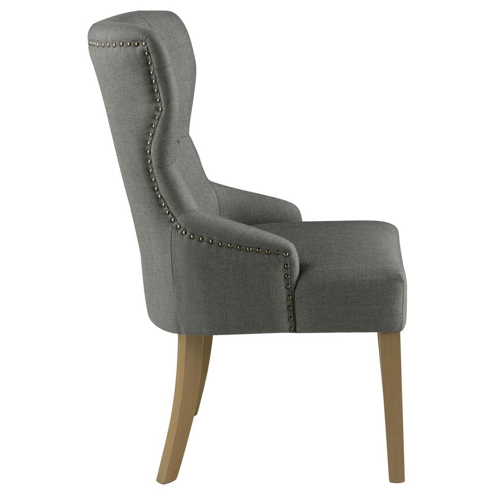 Elegant Dark Gray Tufted Side Chair with Wooden Legs