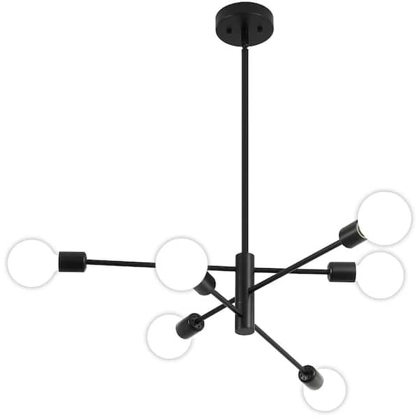 Deyidn Vintage 6-Light Black Linear Sputnik Chandelier for Living Room, Mid Century Ceiling Lights without Glass Shade and Bulb