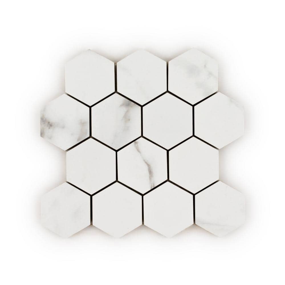 3 in. Hexagon Statuario White 9.625in.x10.375in. Textured Matte Porcelain Wall and Floor Mosaic Tile(7.161 sq. ft./Case) price history on PriceWatchPro