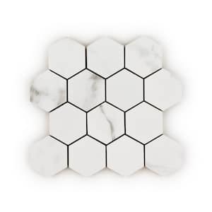 3 in. Hexagon Statuario White 9.625in.x10.375in. Textured Matte Porcelain Wall and Floor Mosaic Tile(7.161 sq. ft./Case)