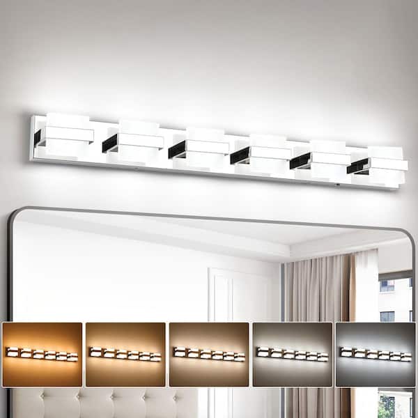 40.94 in. 6-Light Chrome LED Bathroom Vanity Light with 5-CCT Adjustable Switch