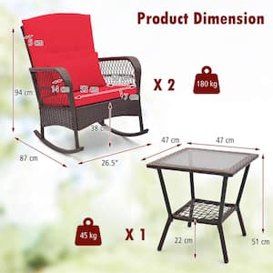 3-Piece Wicker Patio Conversation Set with Red Cushions