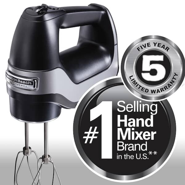 Hamilton Beach Professional 5-Speed Black Hand Mixer with Stainless Steel Attachments and Snap-On Storage Case