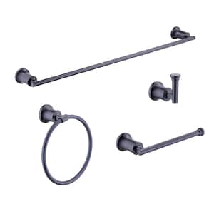 Oswell 4-Piece Bath Hardware Set with 24 in. Towel Bar,TP Holder, Towel Ring and Robe Hook in Matte Black