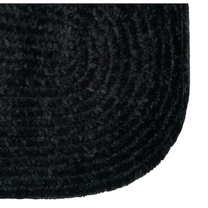 Chenille Braid Collection Black 22" x 40" Oval 100% Polyester Reversible Solid Area Rug
