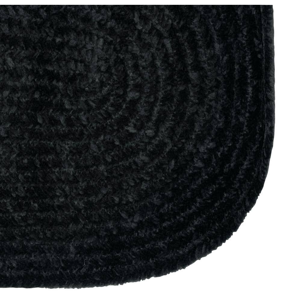 Black Oval Braided Polyester Rug, 30" x 50"