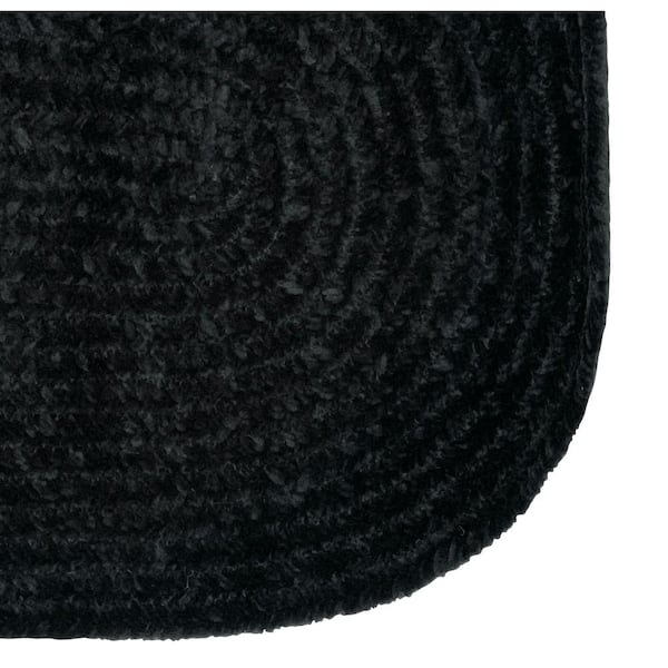 Chenille Braid Collection Black 96" x 120" Oval 100% Polyester Reversible Solid Area Rug
