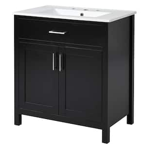 30 in. W x 18.3 in. D x 34 in. H Single Sink Bath Vanity in Black with White Ceramic Top and Drawer