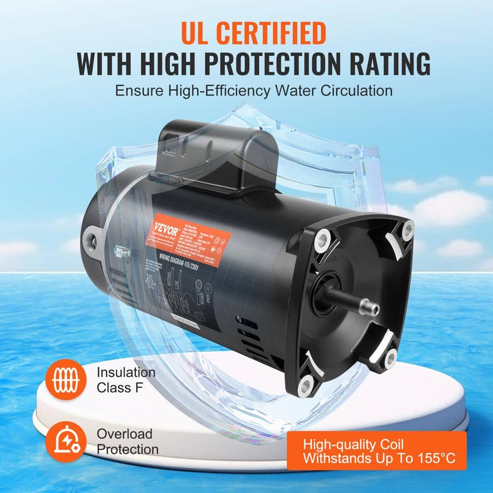 VEVOR Black Steel 1.5 HP Pool Pump Motor