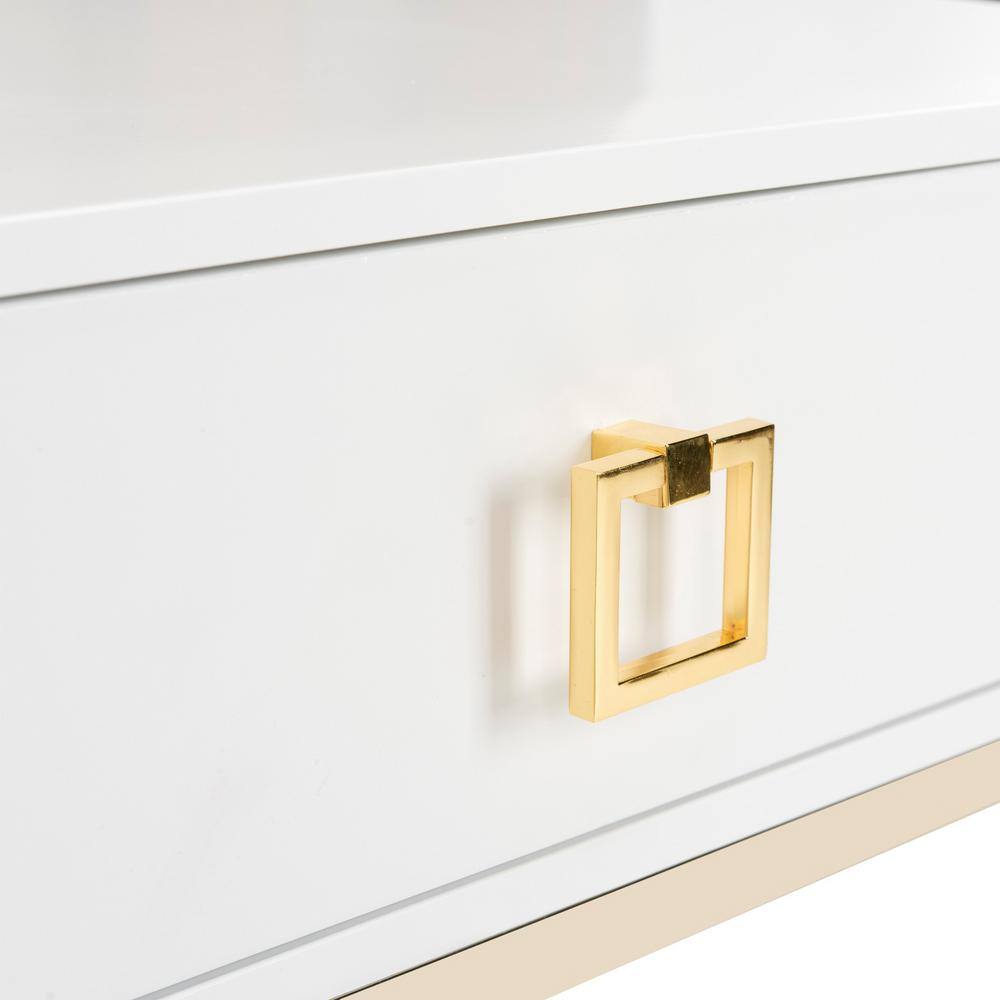 White Rectangular Wood and Metal End Table with Storage