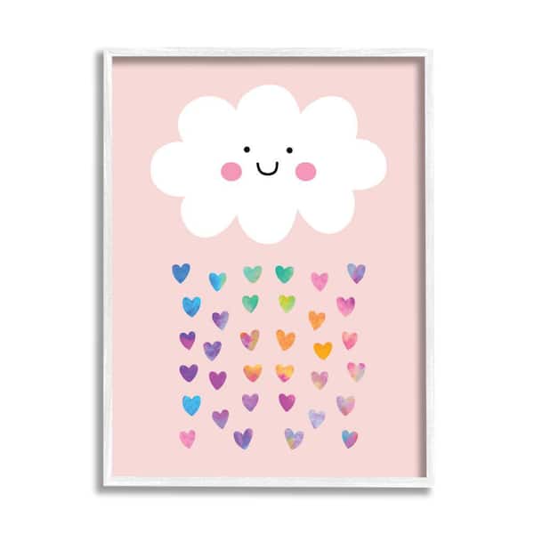 Stupell Industries "Raining Rainbow Hearts with Happy Cloud" by Seven Trees Design Framed Fantasy Wall Art Print 11 in. x 14 in.