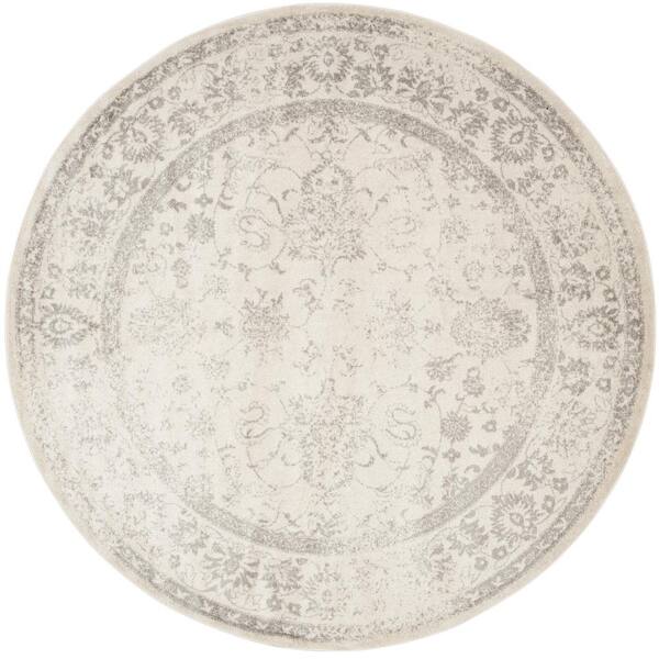 SAFAVIEH Adirondack Ivory/Silver 12 ft. x 12 ft. Border Distressed Round Area Rug