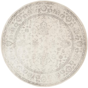 Adirondack Ivory/Silver 9 ft. x 9 ft. Round Distressed Border Area Rug