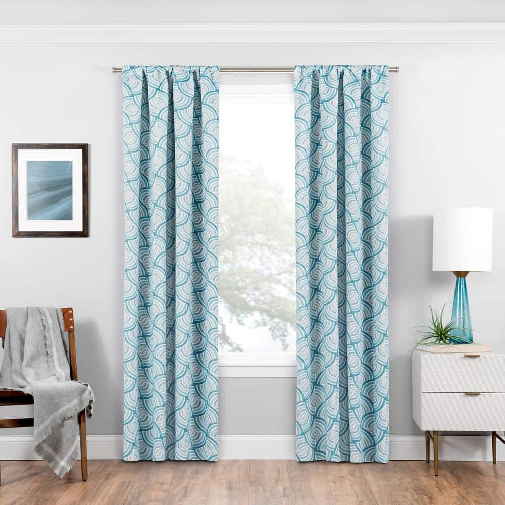 Teal Geometric Blackout Polyester Rod Pocket Curtain Panel