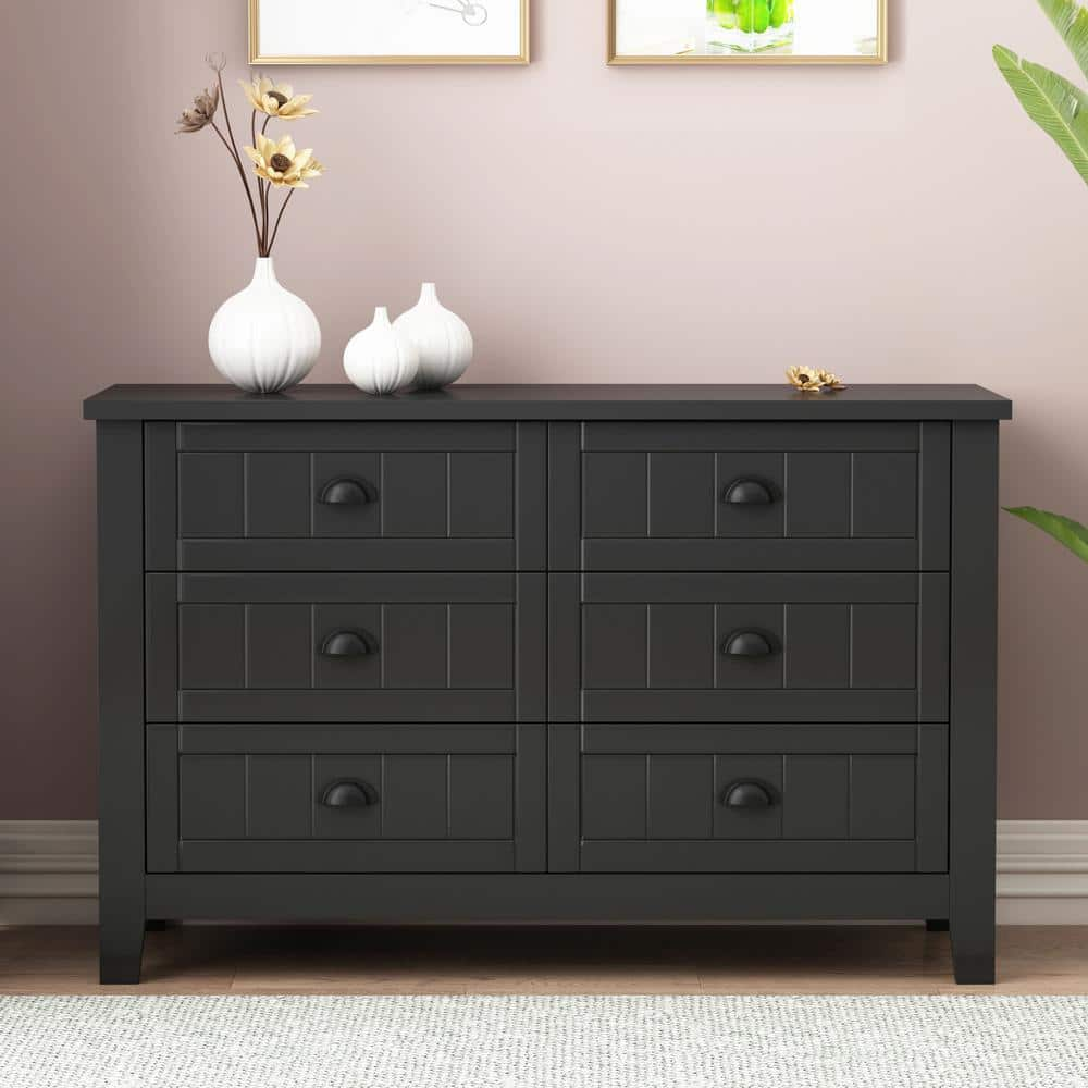 47.2 in. W x 17.7 in. D x 30.1 in. H Black Linen Cabinet with Drawers ...