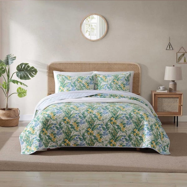 Tommy Bahama Paradise Point 3-Piece Blue/Yellow Cotton Reversible Full/Queen Quilt Set