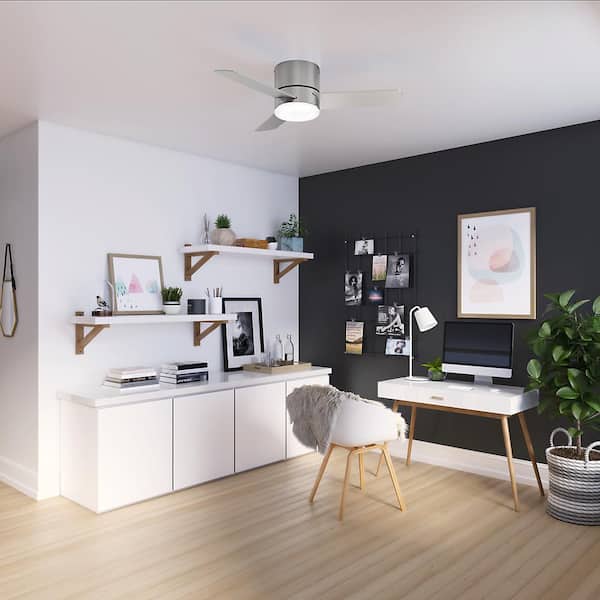 Hunter Minimus 44 in. Low Profile Integrated LED Indoor Brushed Nickel Ceiling Fan with Light Kit and Remote