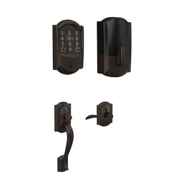 Camelot Aged Bronze Encode Plus Smart WiFi Deadbolt with Alarm and Door Handleset with Accent Handle and Trim
