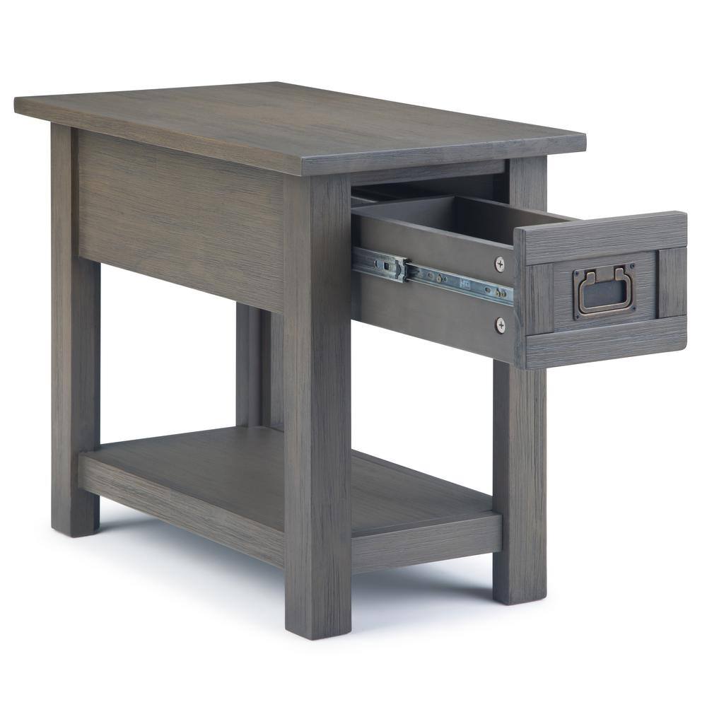 Farmhouse Grey Monroe Rustic Acacia Wood Side Table with Storage