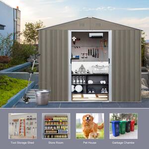 8 ft. x 6 ft. Outdoor Metal Storage Shed with Floor Base, Gray (48 sq. ft.)
