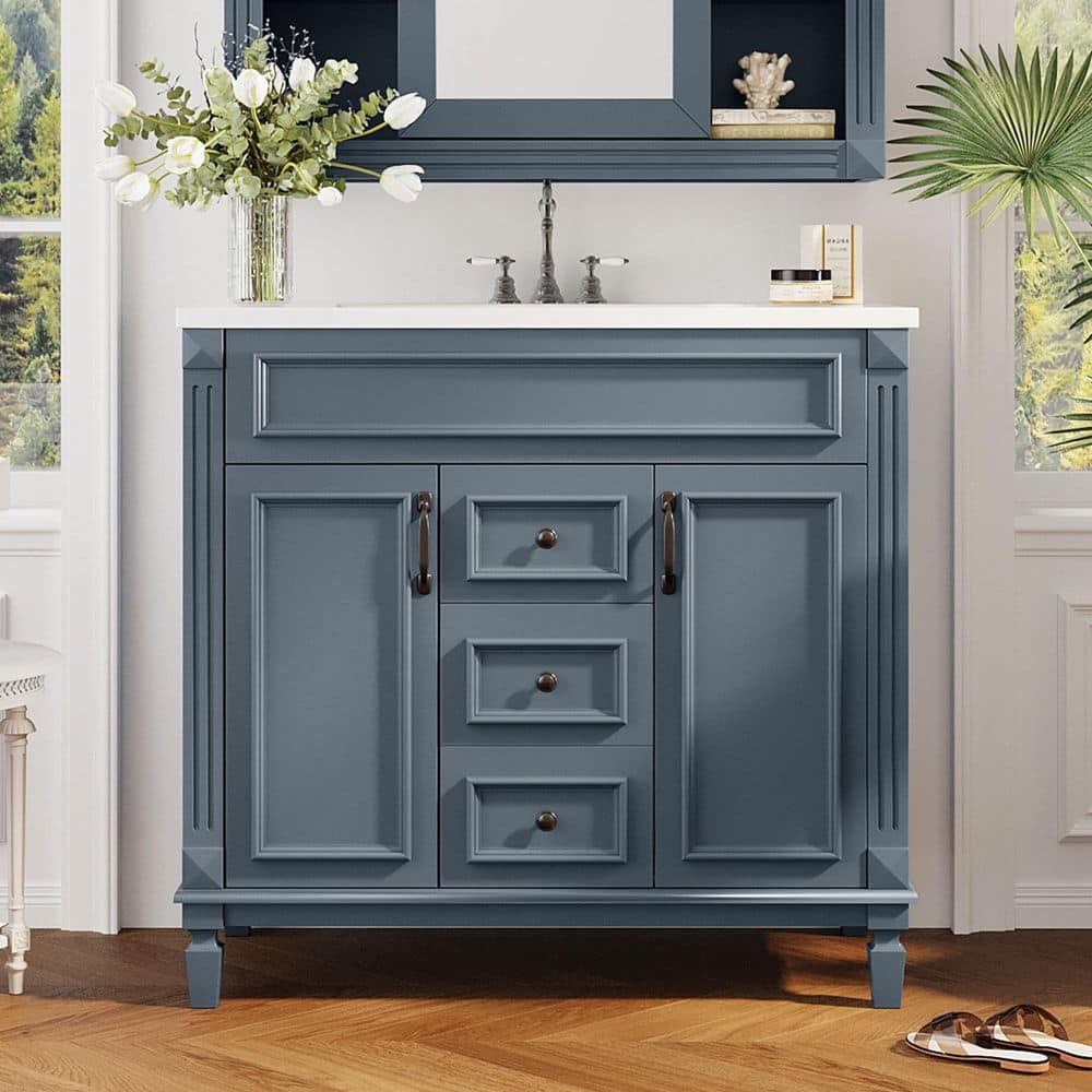 36 in. W x 18 in. D x 34 in. H Freestanding Bath Vanity in Blue with White 