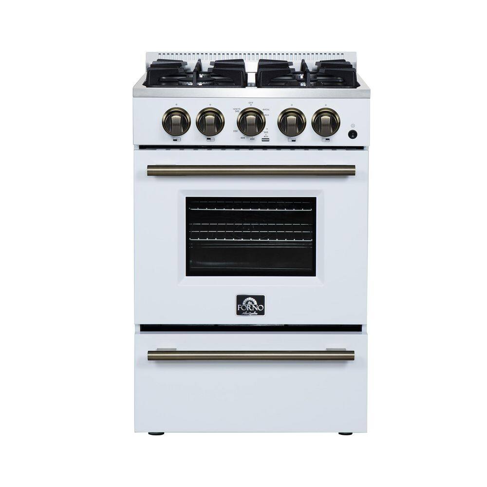 Forno Breno 24 Inch Freestanding Gas Range in White with Antique Brass ...