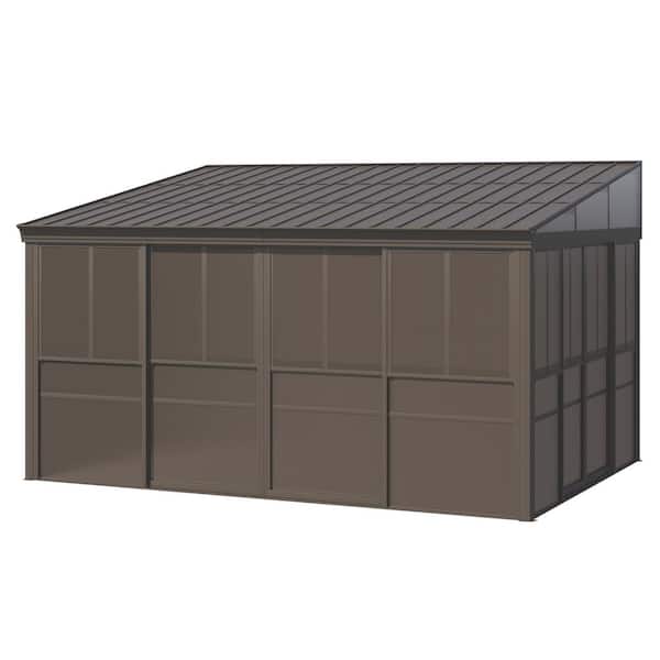 Unbranded 12 ft. x 14 ft. Wall Mounted Gazebo, All-Season Patio Gazebo Sunroom with Side Door, Outdoor Permanent Sunroom
