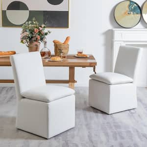 Ivory Performance Fabric Upholstered Side Chair with Casters(Set of 2)