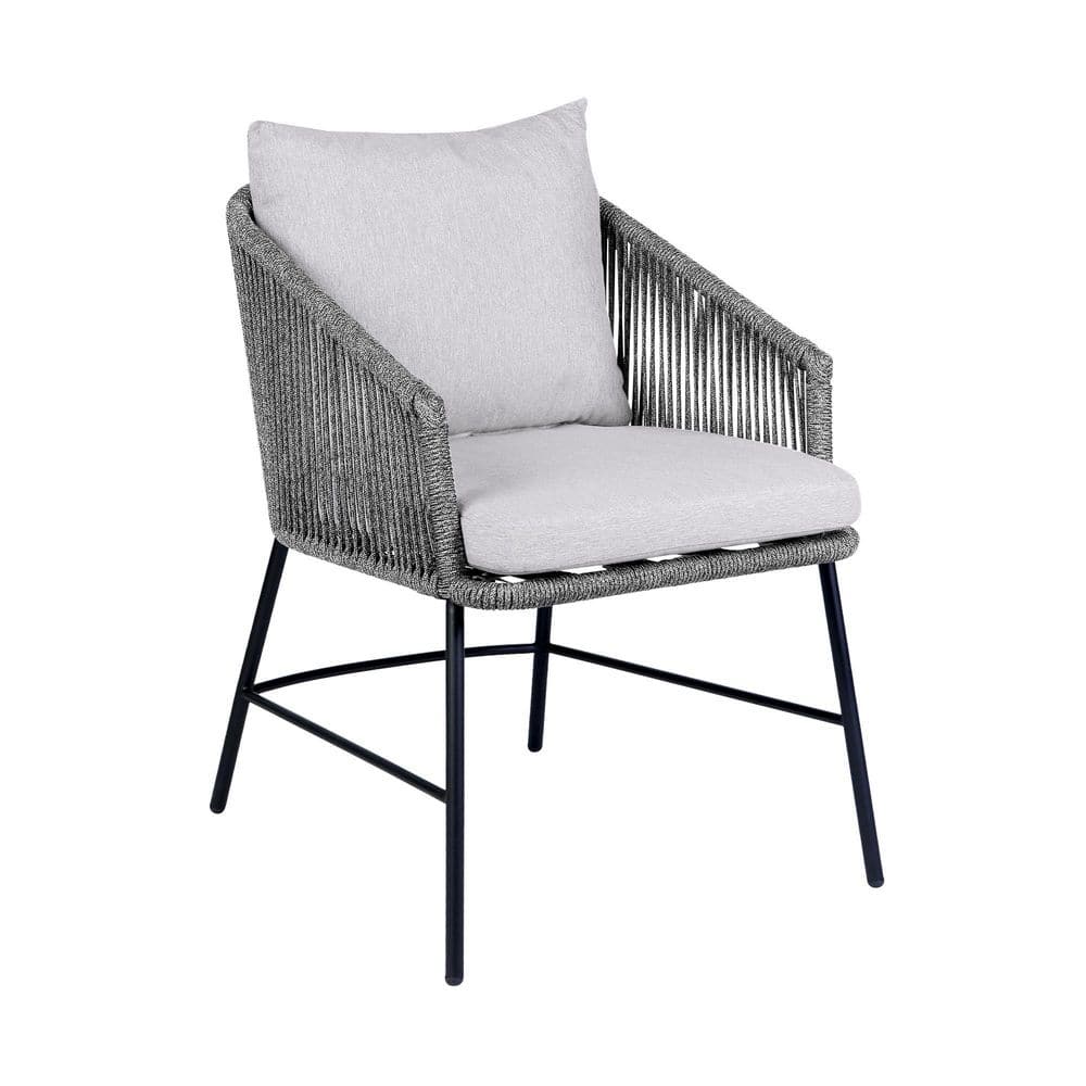 Gray Rope and Black Steel Outdoor Dining Chair with Cushions