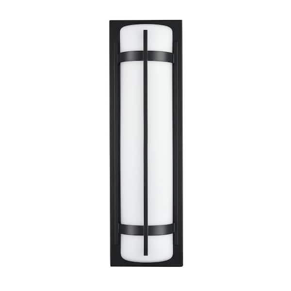 Millennium Lighting 20 in. Wide 1-Light Powder Coated Black Integrated LED Outdoor Hardwired Wall Sconce with White Glass