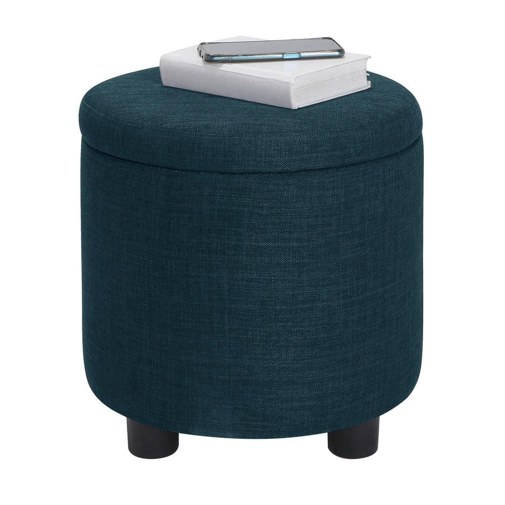 Designs4Comfort Dark Blue Round Ottoman with Reversible Tray and Storage
