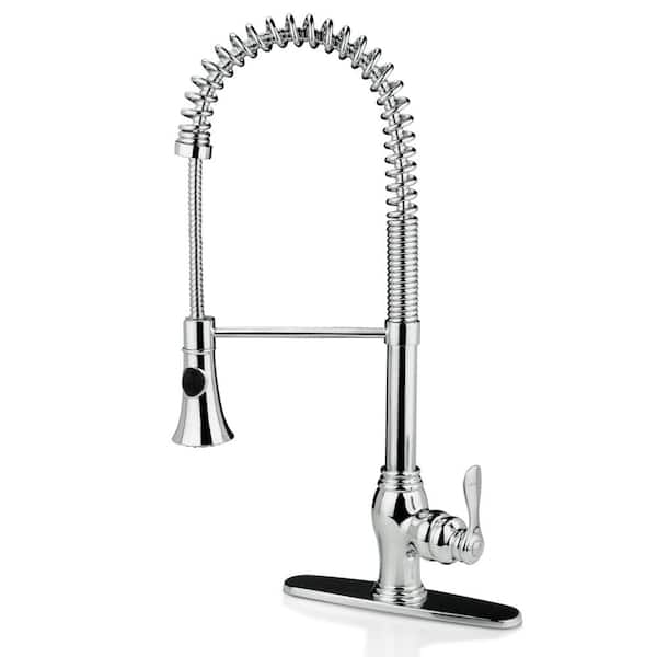 ISPRING Single-Handle Pull-Down Sprayer Kitchen Faucet with Spring Design in Chrome