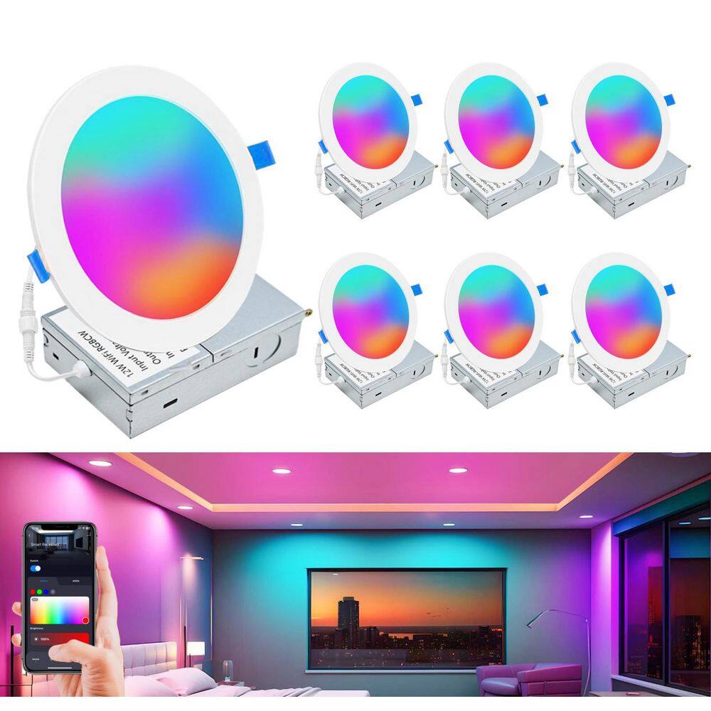 6 in. Baffle Slim Canless Integrated LED Smart Recessed Light 12W RGBW Color Changing Dimmable IC Rated (6-Pieces) price history on PriceWatchPro