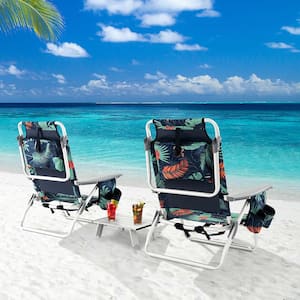 Flower Metal Folding Backpack Beach Chair Table Set 5-Position Outdoor Reclining Chair Printed, 2-Pack
