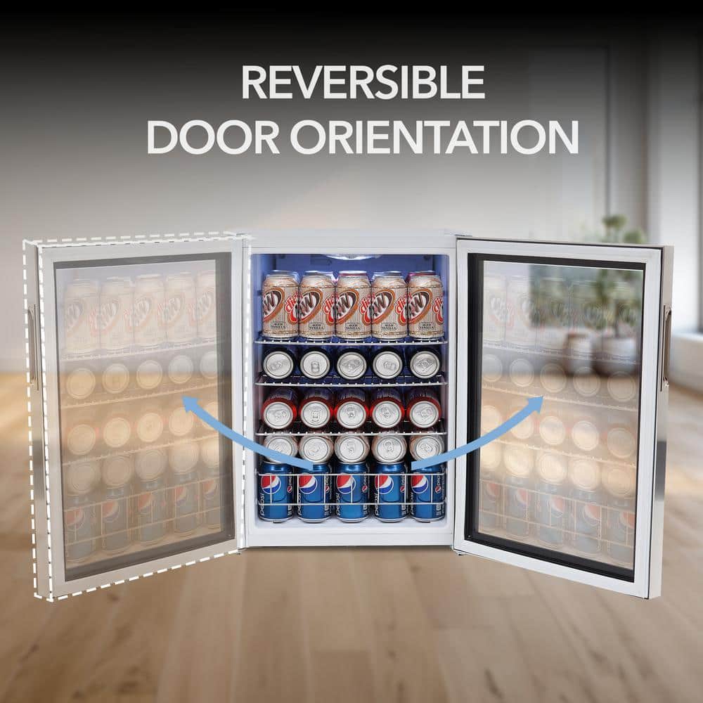 Compact Stainless Steel Freestanding Beverage Refrigerator with Glass Door