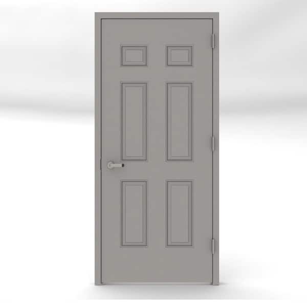 L.I.F Industries 32 in. x 80 in. Gray Left-Hand 6-Panel Entrance Fire Proof Steel Prehung Commercial Door with Welded Frame