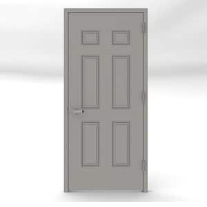 36 in. x 80 in. Gray Left-Hand 6-Panel Fire Proof Prehung Commercial Entrance Door with Welded Frame