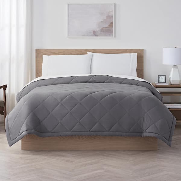 Serta Supersoft Dark Grey Washed Polyester King Cooling Blanket