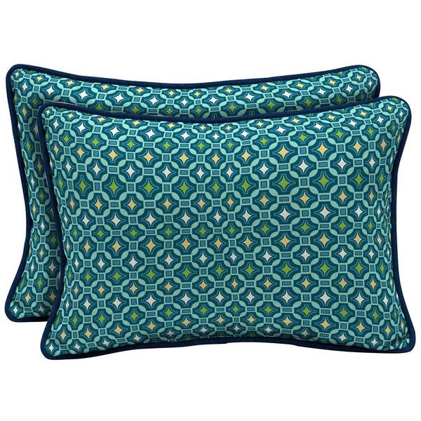Arden Selections 22 x 15 Alana Tile Reversible Oversized Lumbar Outdoor Throw Pillow (2-Pack)