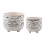 6 in. and 5 in. White/Black Ceramic Line Geometric with Legs Mid-Century Planter (Set of 2)