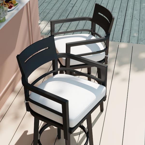 Barvallo Swivel Aluminum Outdoor Bar Stool with Sunbrella Cast Silver Cushion (2-Pack)
