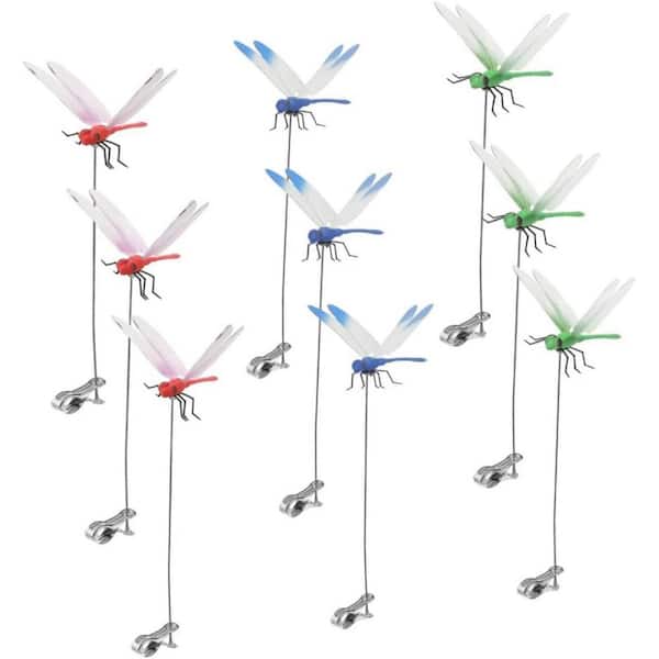 9-Pack 3D Dragonfly Clips and Garden Stakes-Deer/Horse Fly and Bird Scare Devices for Indoor/Outdoor