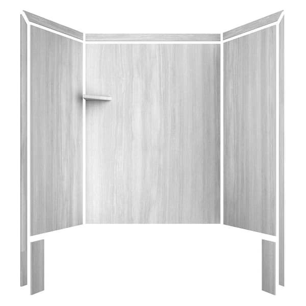 Royale 36 in. x 60 in. x 80 in. 11-Piece Easy Up Adhesive Alcove Bathtub/Shower Wall Surround in Silver Strata