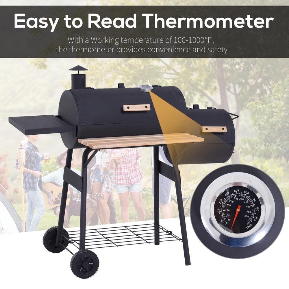 Outsunny 48" Black Steel Charcoal BBQ Grill with Smoker