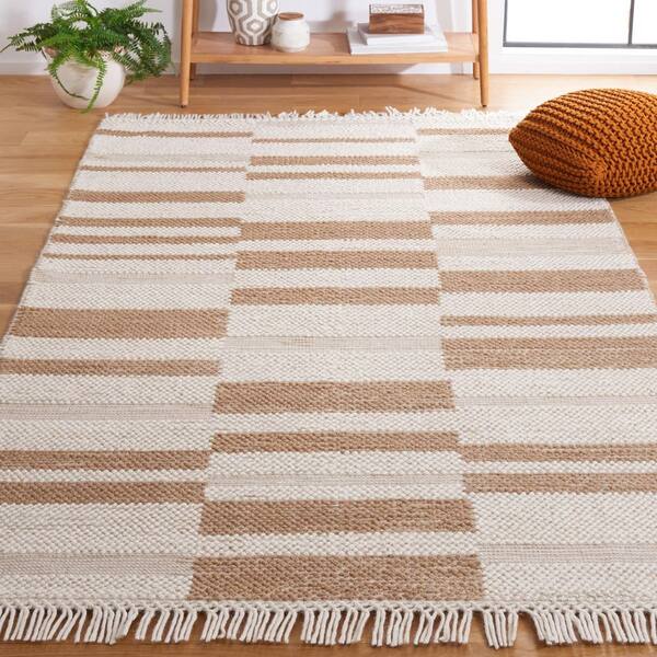 Natura 3 ft. x 5 ft. Ivory/Light Brown Column Striped Area Rug