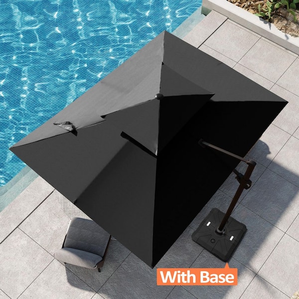 11.5 ft. x 9 ft. Rectangle 2-Tier Top 360° Rotation Aluminum Cantilever Patio Umbrella in Black with Wheeled Base
