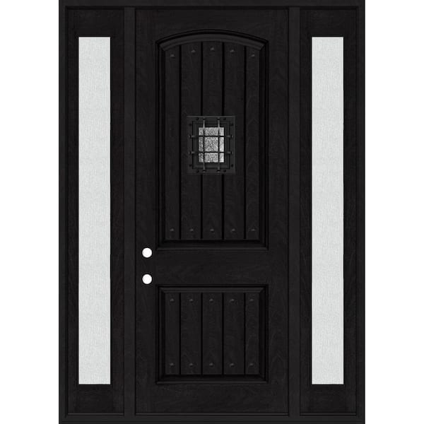 Steves & Sons Regency 64 in. x 96 in. 2P Plank Cavalier Speakeasy RHIS Onyx Stain Fiberglass Prehung Front Door w/Dbl 12in. Rain SL