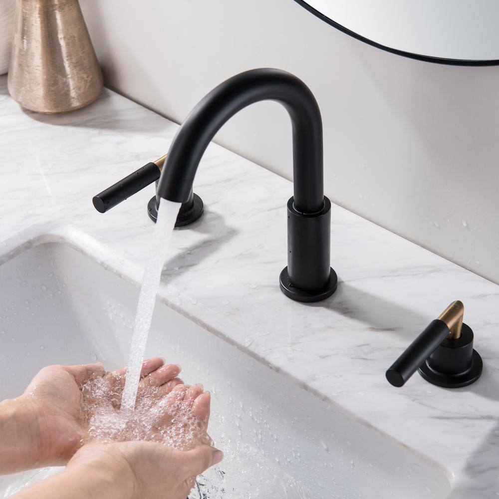 Matte Black and Brushed Gold Brass Double Handle Faucet