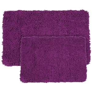 2-Piece Memory Foam Shag Bath Mat Set in Purple